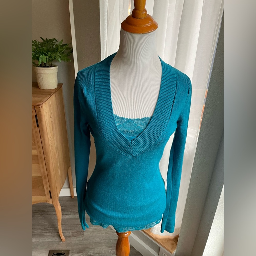 Express Teal Camisole & V-Neck Sweater Set- Size Small